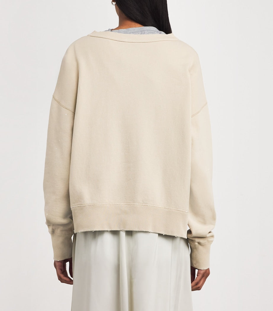 Maison Margiela Beige Cotton Distressed Logo Sweatshirt