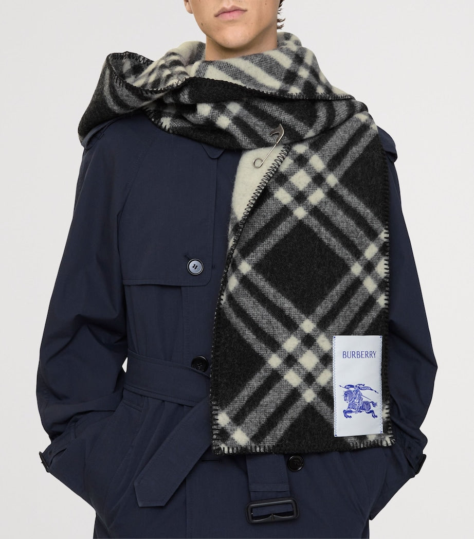 Wool Check Hooded Scarf BLACK