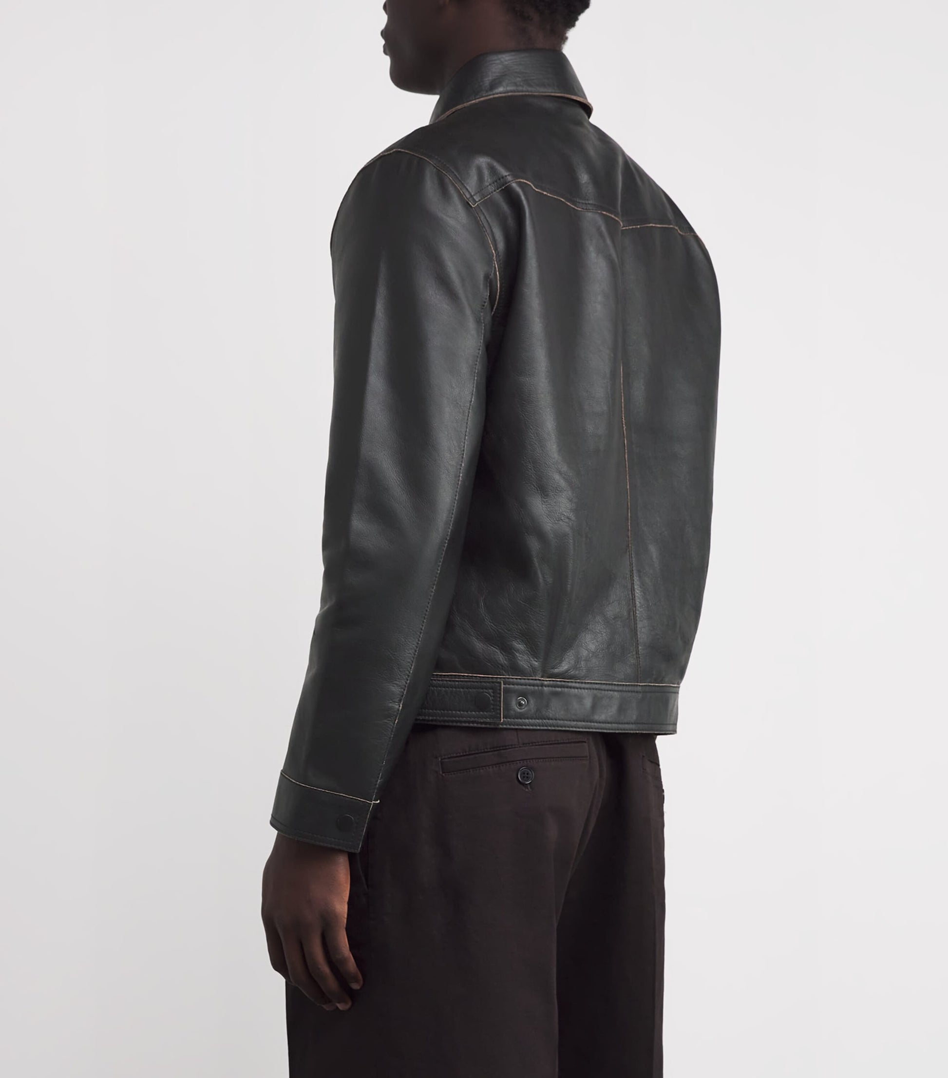 Black Contrast Stitch Leather Jacket