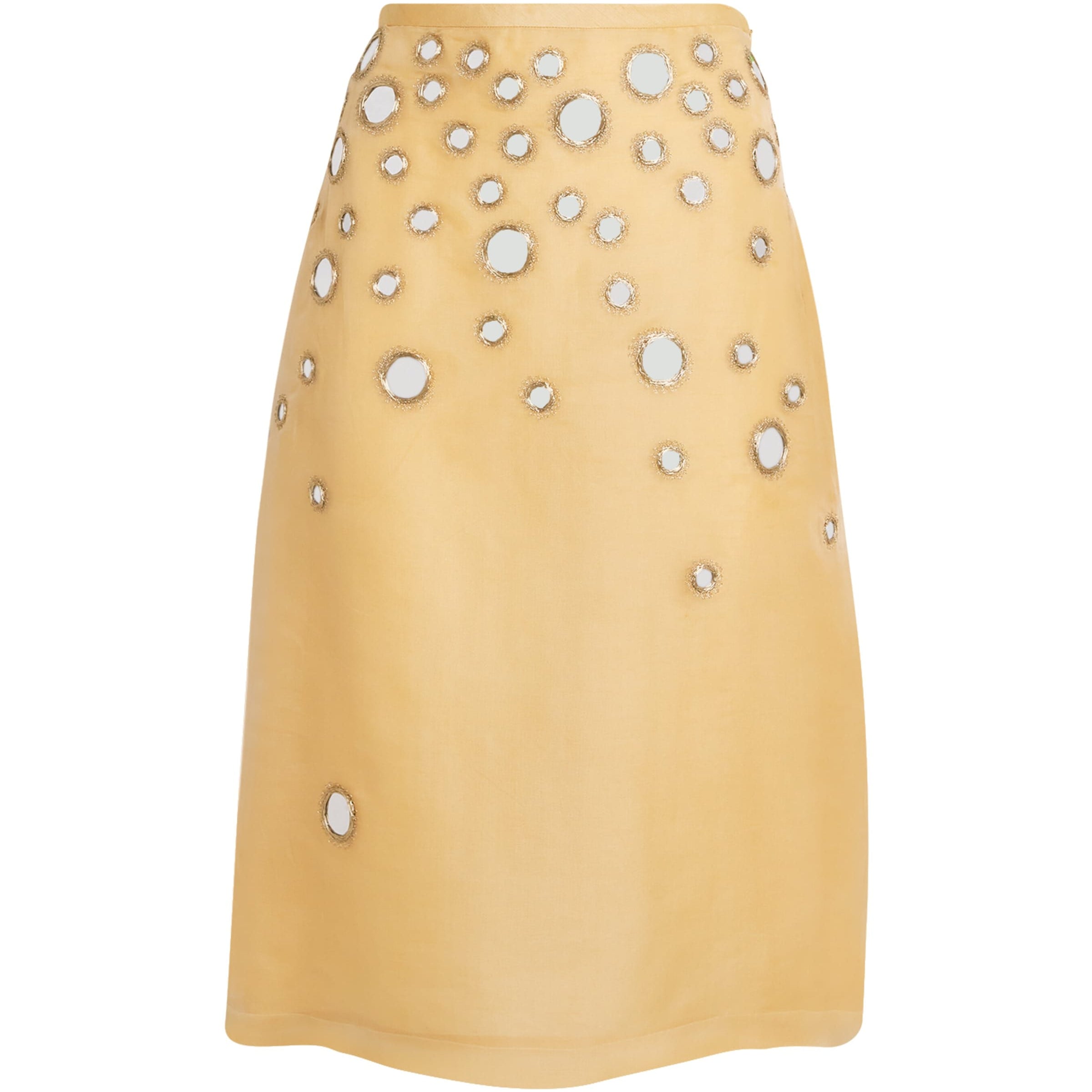 Beige Silk Mirror-Embellished Midi Skirt