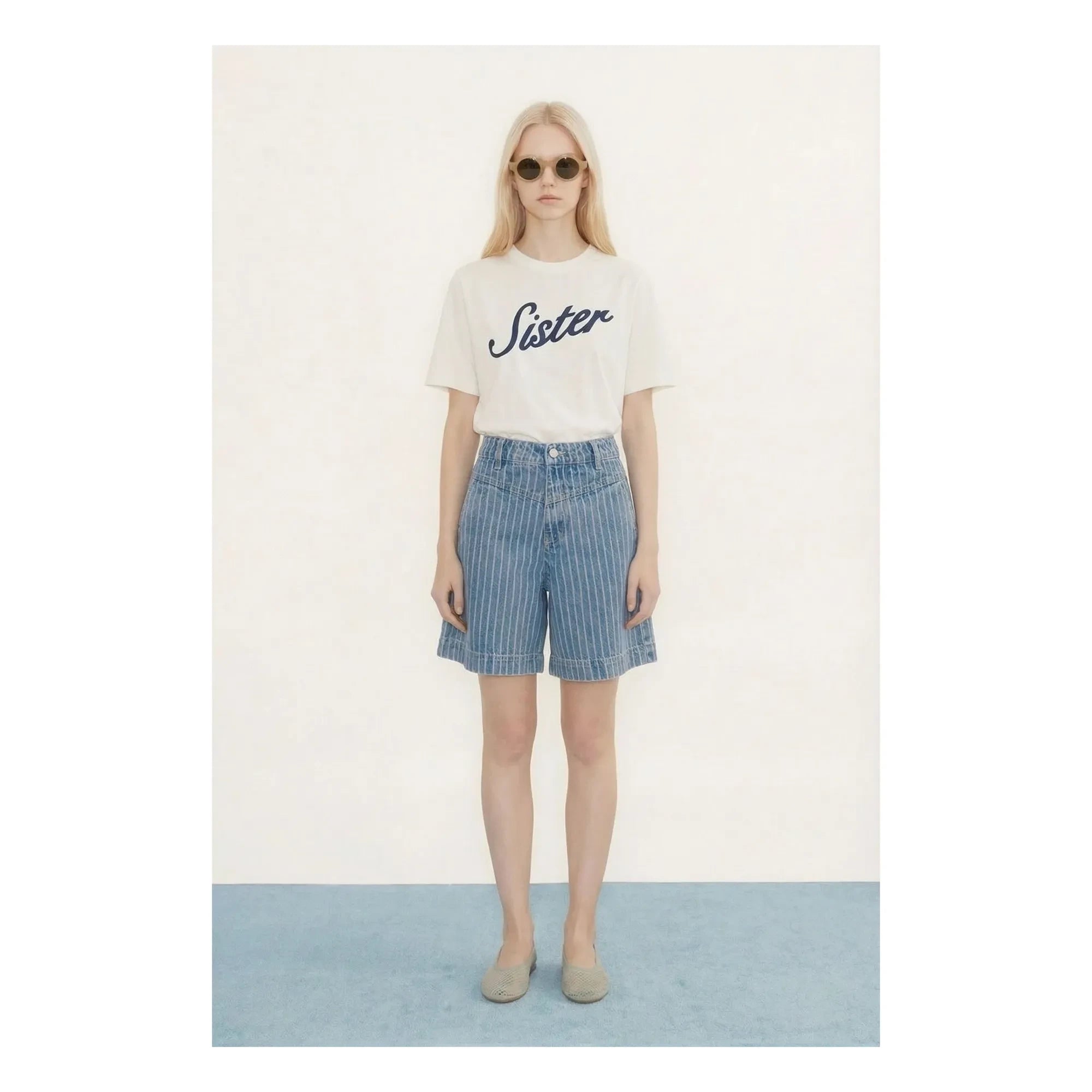 The Tiny Big Sister - Cotton Stripe Shorts | Denim blue