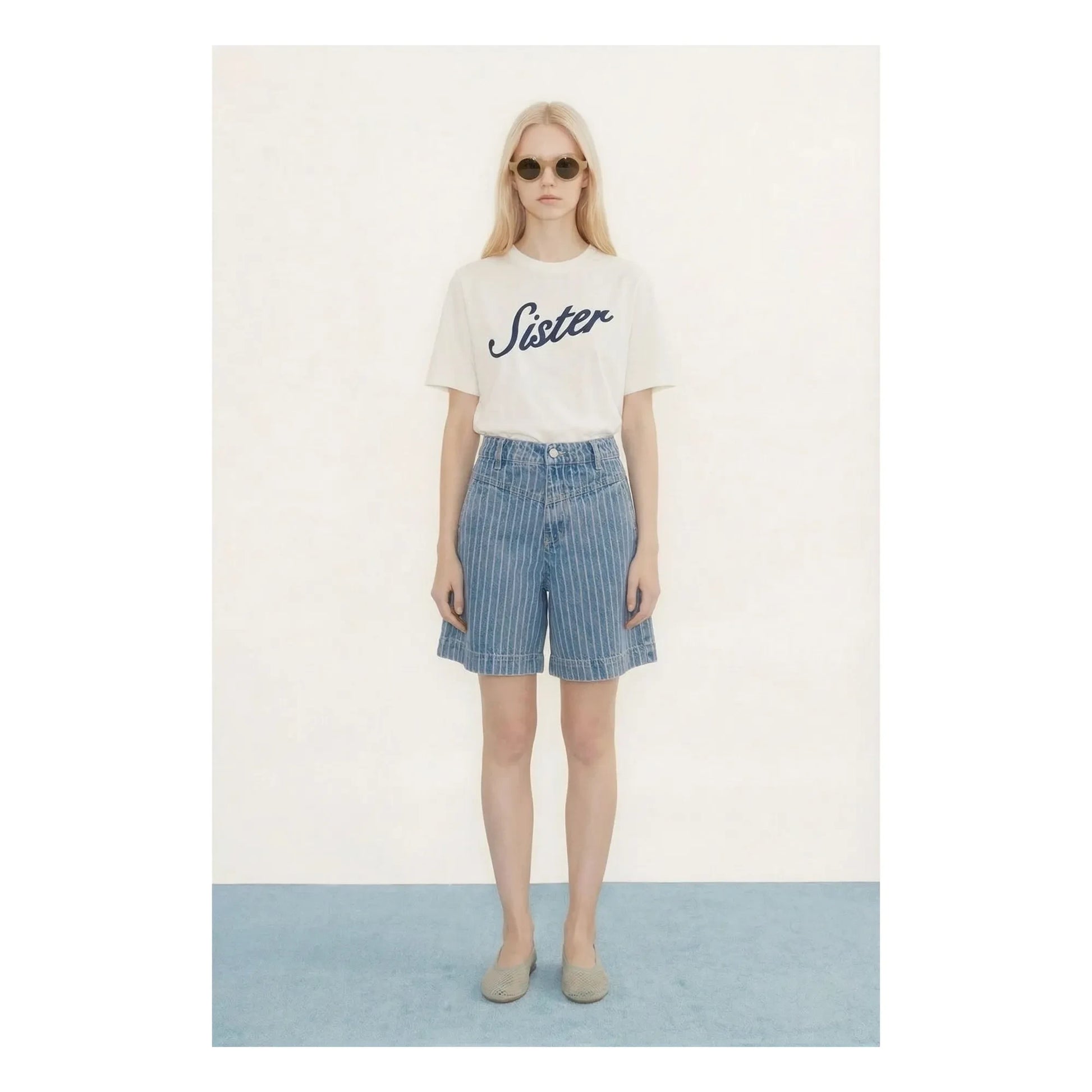 The Tiny Big Sister - Cotton Stripe Shorts | Denim blue