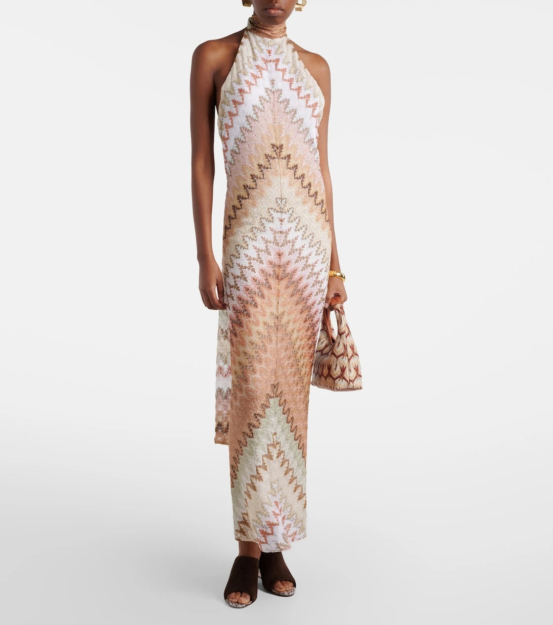 Missoni - حذاء مفتوح بكعب ويدج ونقشة متعرجة "زيجزاج" من الشمواه موديل "مابل"