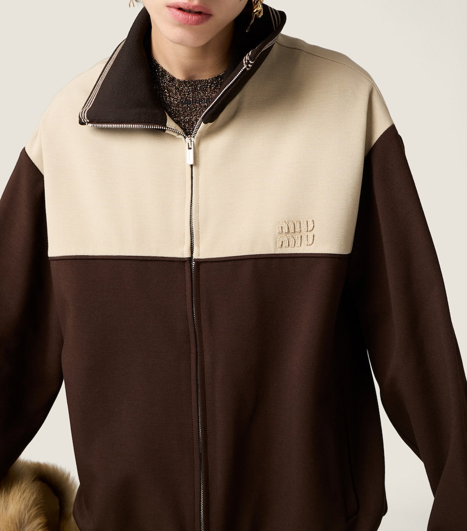 Brown Two-Tone Zip-Up Bomber Jacket