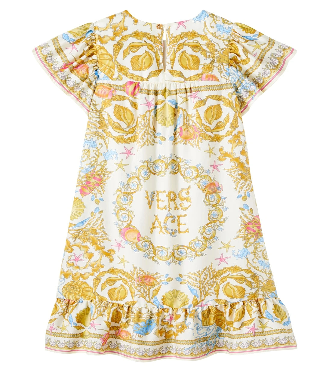 Versace Kids - Underwater Barocco ruffled silk dress