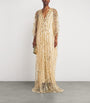 Pamella Roland Gold Tulle Embellished Kaftan Maxi Dress