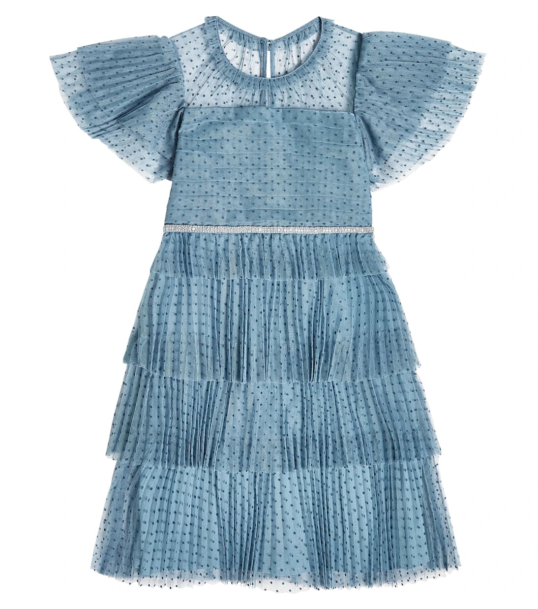 Self-Portrait Kids - Blue Dot mesh tiered dress