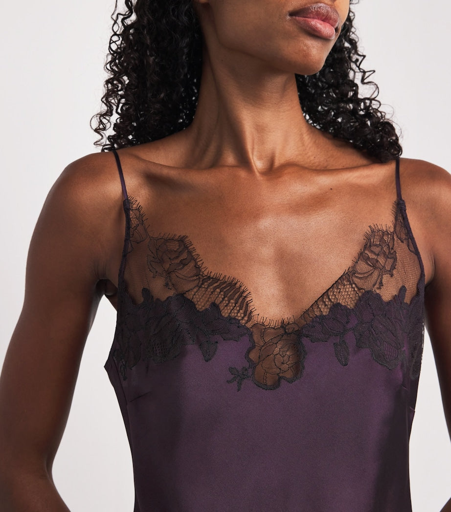 Silk Lace-Detail Long Slip Dress PRUGNE/EBENE