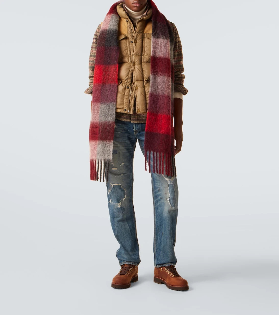 RRL - Leather-trimmed ripstop puffer vest