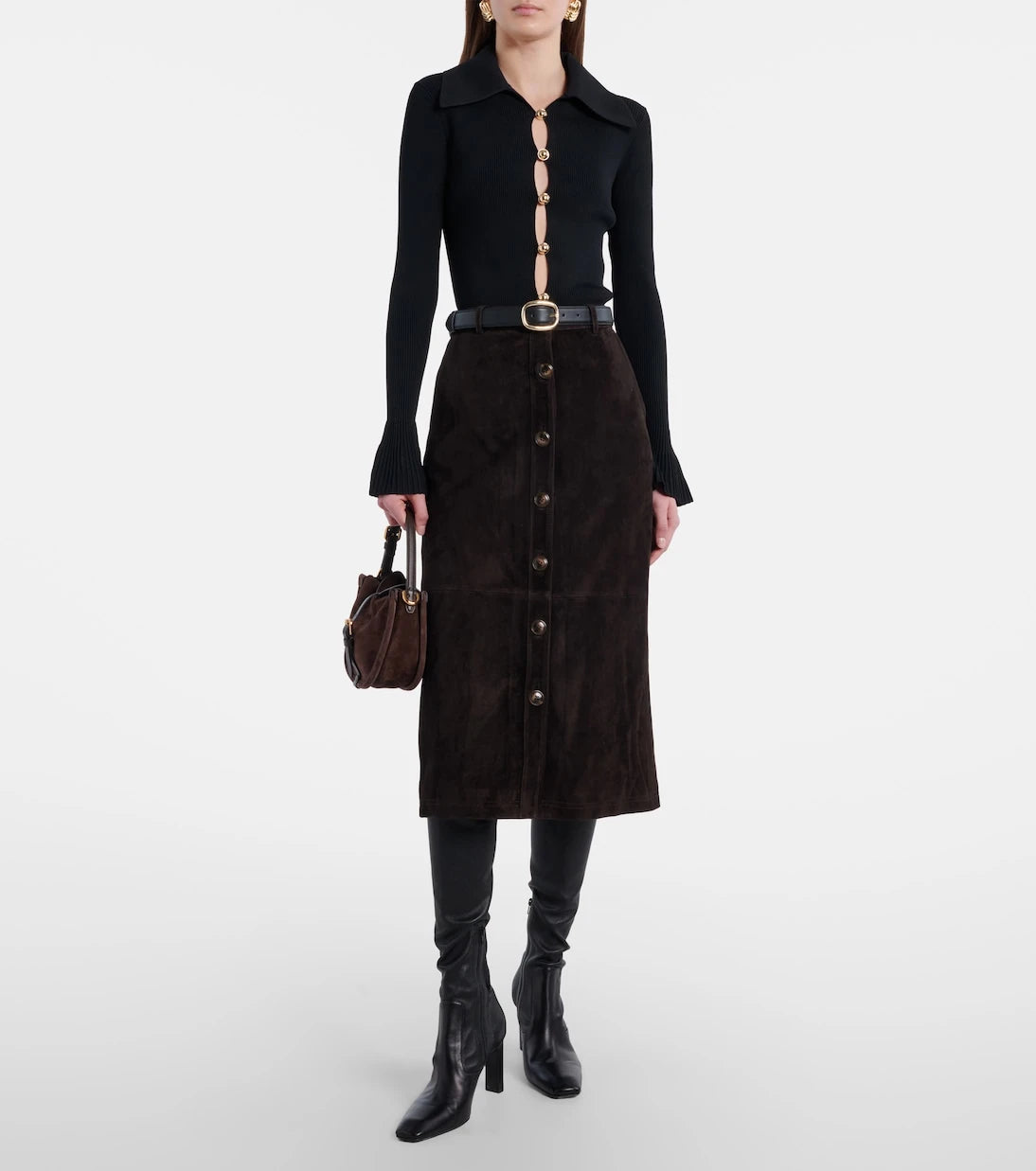 Self-Portrait - Suede midi skirt