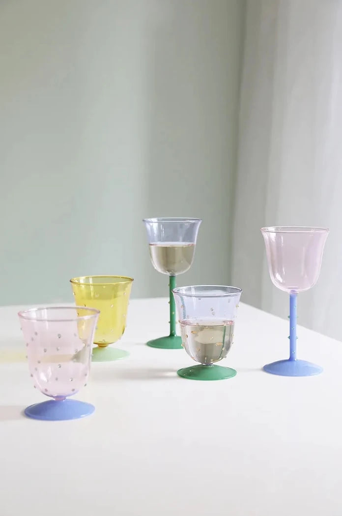 &k amsterdam cam noktalı sarı şarap kadehi seti 200 ml (2 parça)