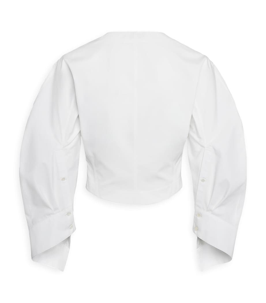 Alaïa White Puff-Sleeve Cropped Blouse