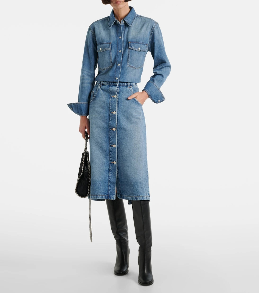 Stella McCartney - Chain-detail denim midi skirt