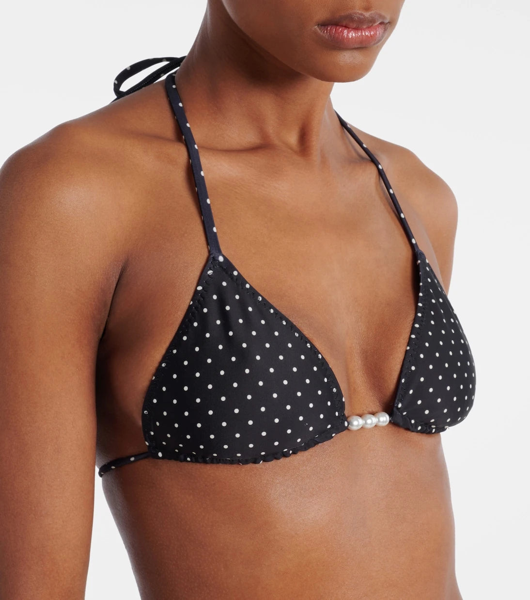 Same - Embellished polka-dot bikini top