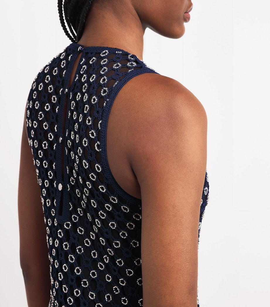 Crochet Beaded Midi Dress NAVY