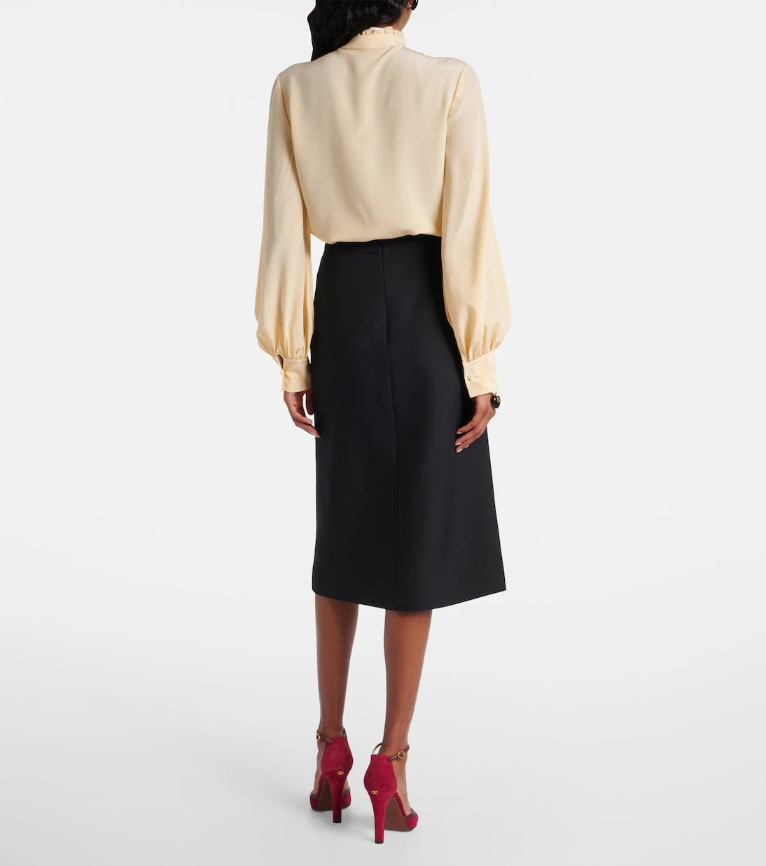 Valentino - Belted wool and silk midi skirt