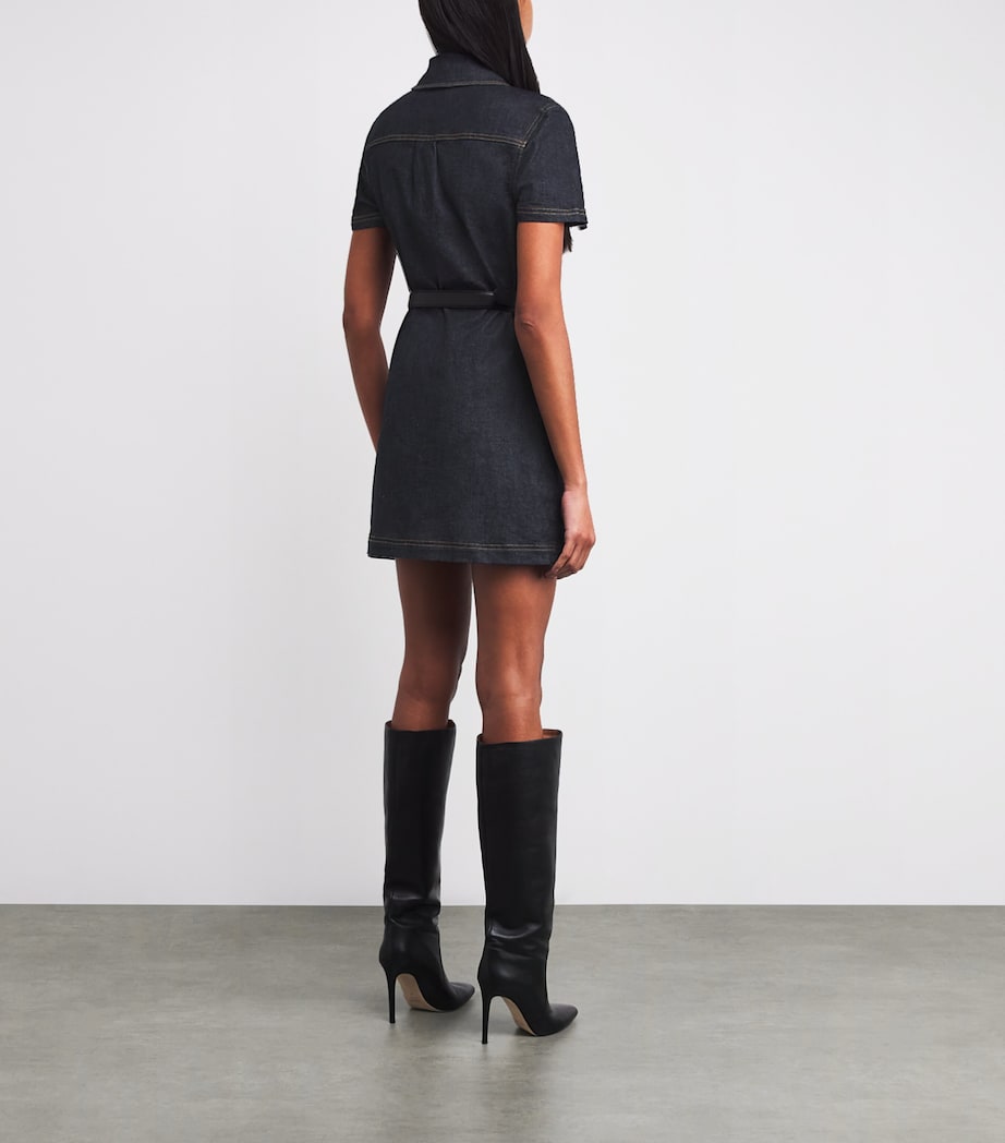 Self-Portrait Blue Denim Crystal-Trim Mini Dress