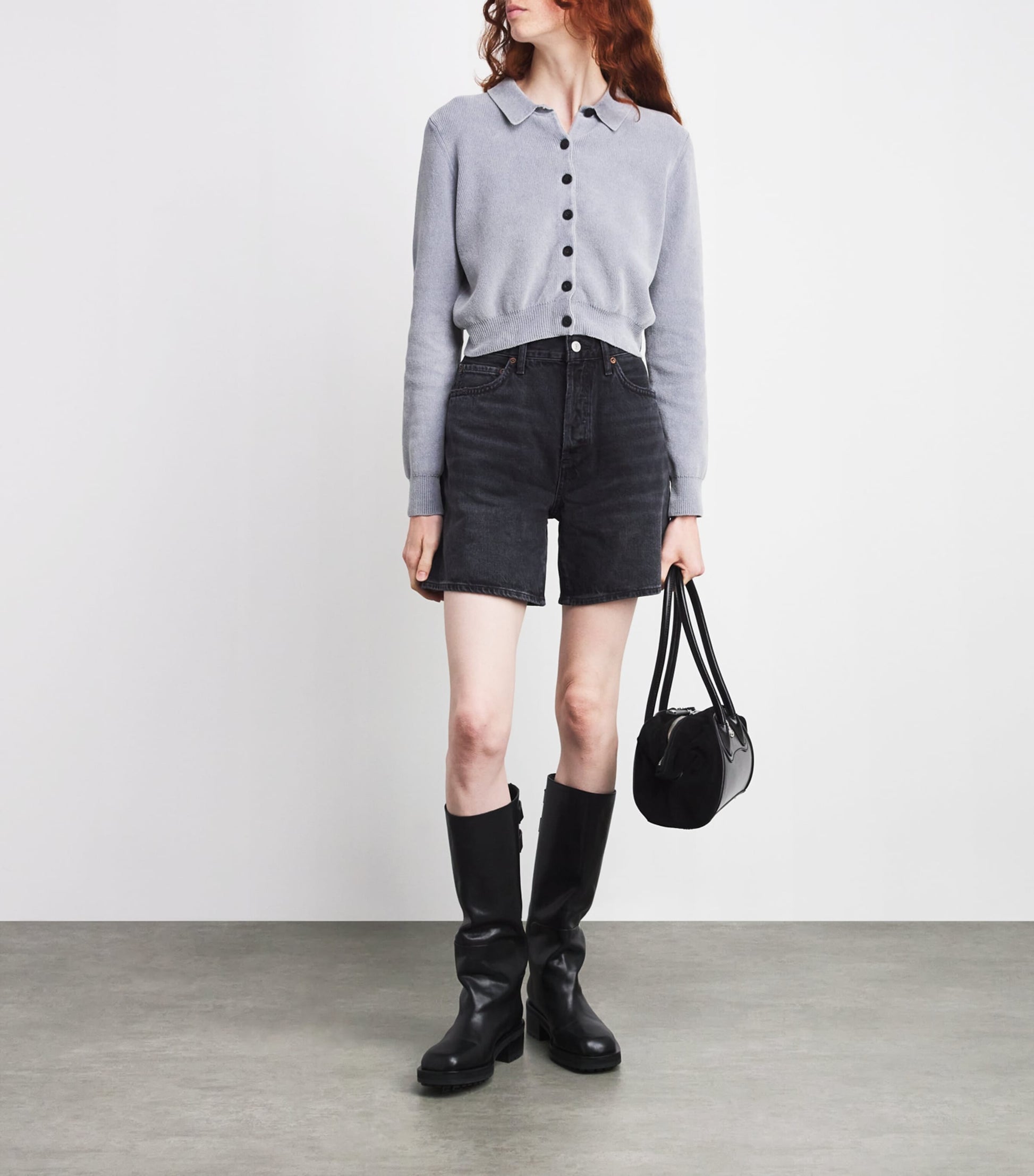 AGOLDE Black Denim Dame Wide-Leg Shorts