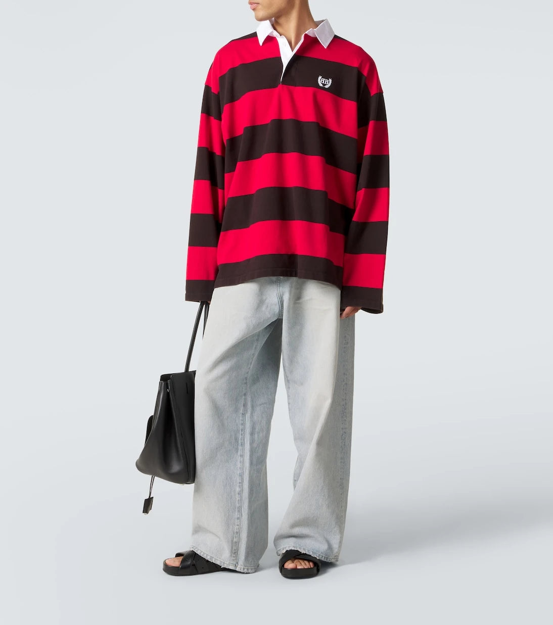 Balenciaga - حذاء مفتوح من الجلد بكعب عالٍ وشريط
