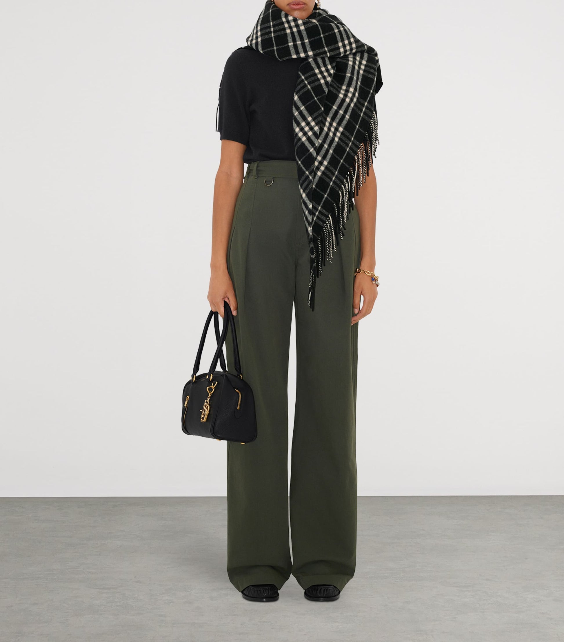 Burberry Black Wool-Cashmere Check Cape