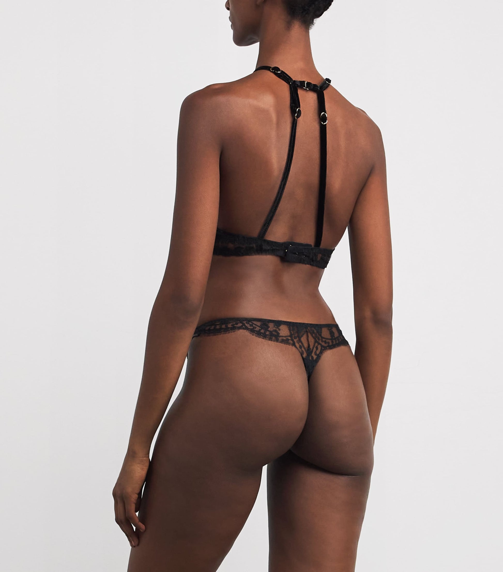 Coco De Mer Black Velvet-Lace Kiana Skirted Thong