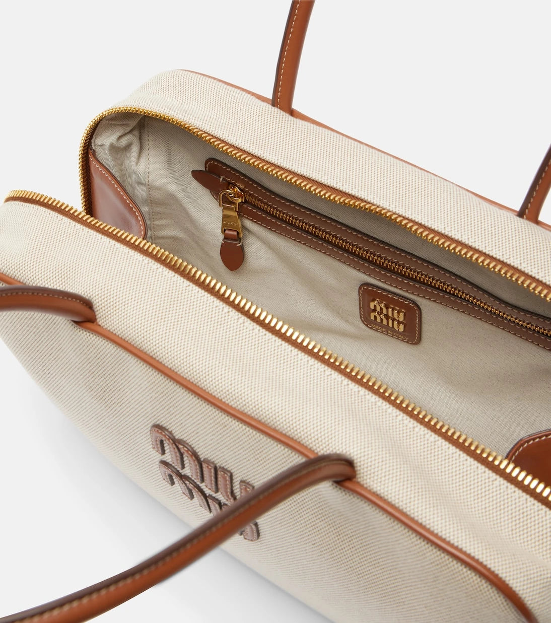 Miu Miu - Beau leather-trimmed canvas tote bag