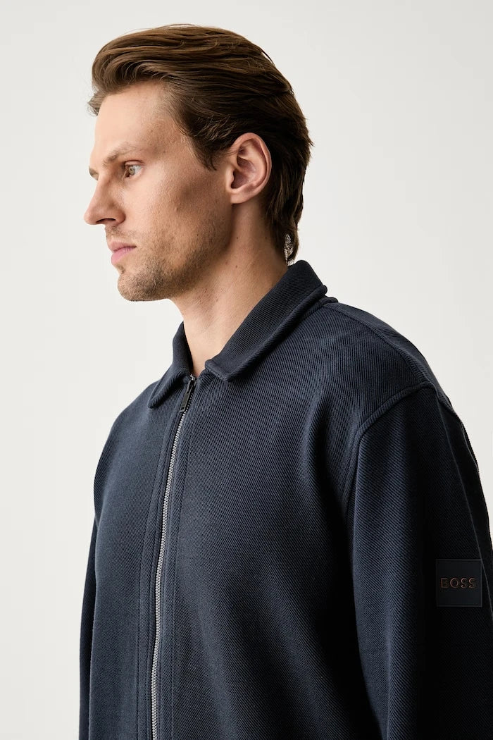 BOSS Orange fermuarlı erkek pamuk elastan sweatshirt Ze_Bend