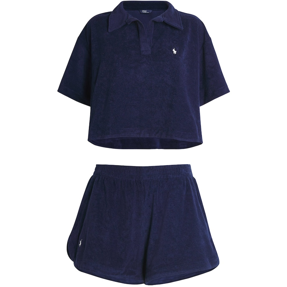 Navy Cotton Terry Shirt and Shorts Set