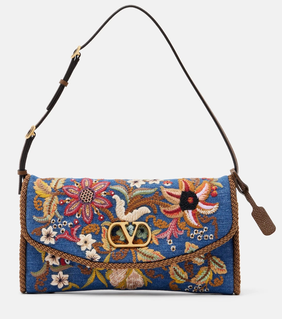 Valentino Garavani - DeVain Small embroidered denim shoulder bag