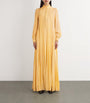 Etro Yellow Silk High-Neck Pleated Gown