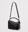 Small Leather Stripe Puzzle Edge Top-Handle Bag