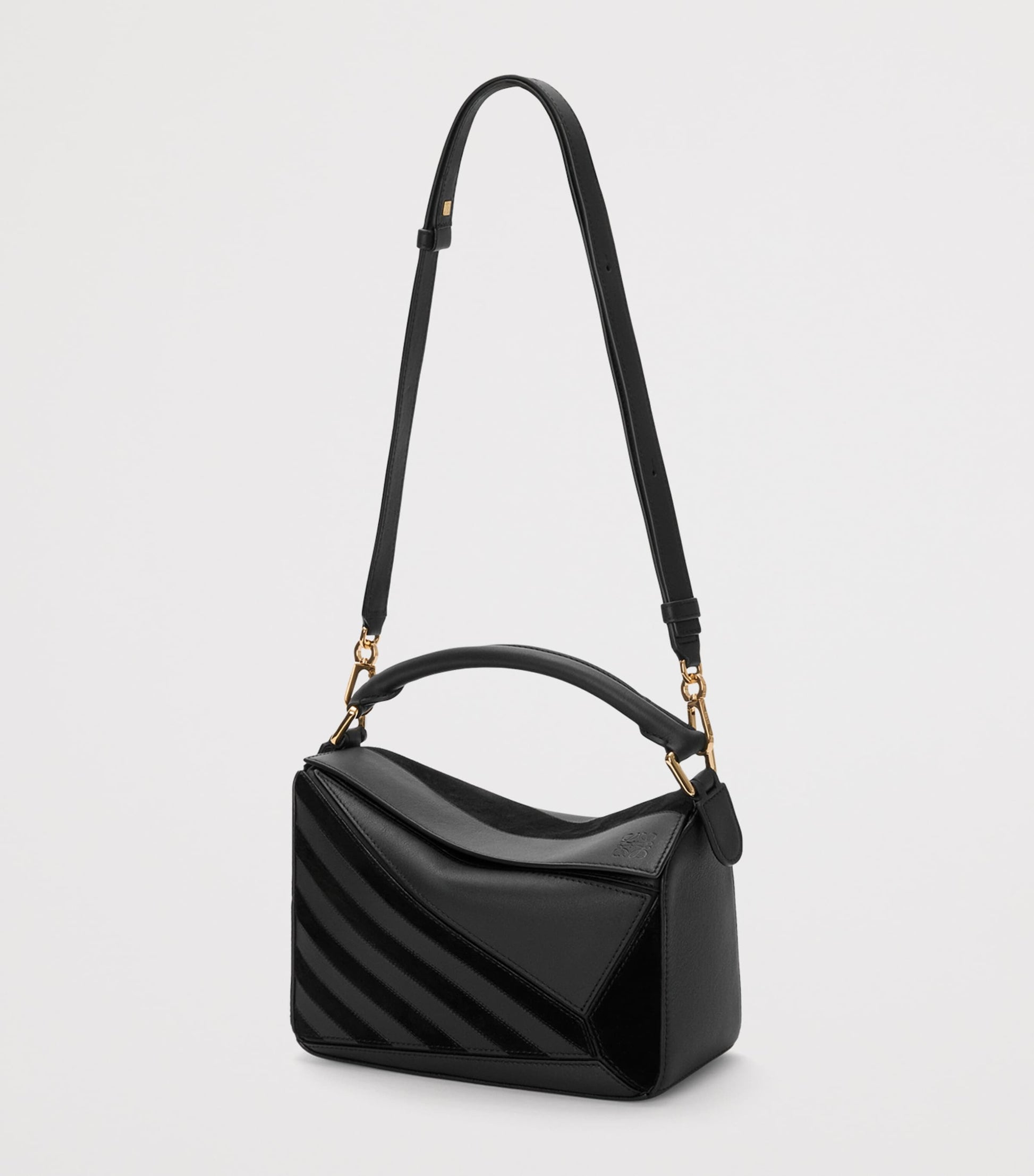 Small Leather Stripe Puzzle Edge Top-Handle Bag