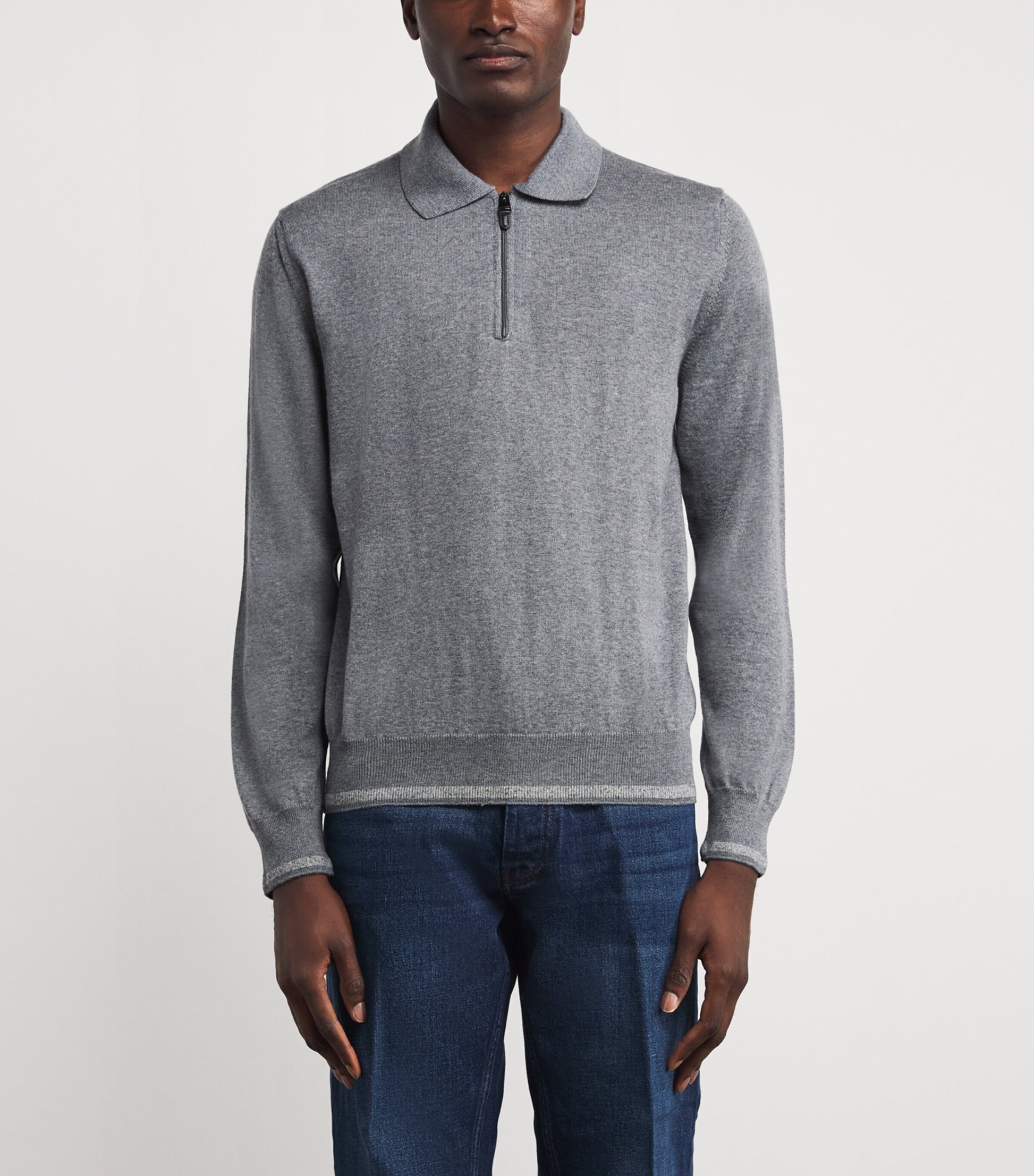 Canali Wool-Blend Zip-Up Polo Shirt