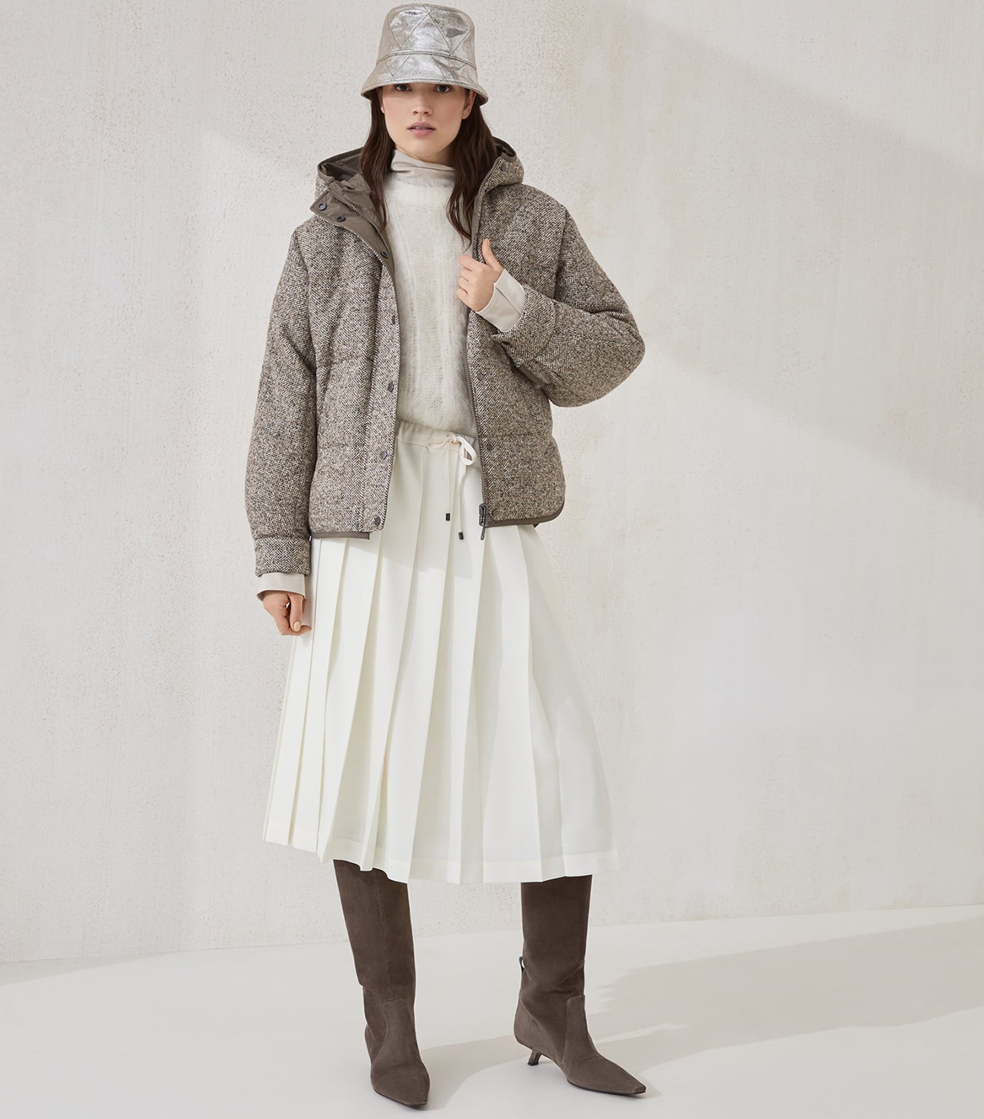 Brunello Cucinelli White Techno Virgin Wool-Blend Track Skirt