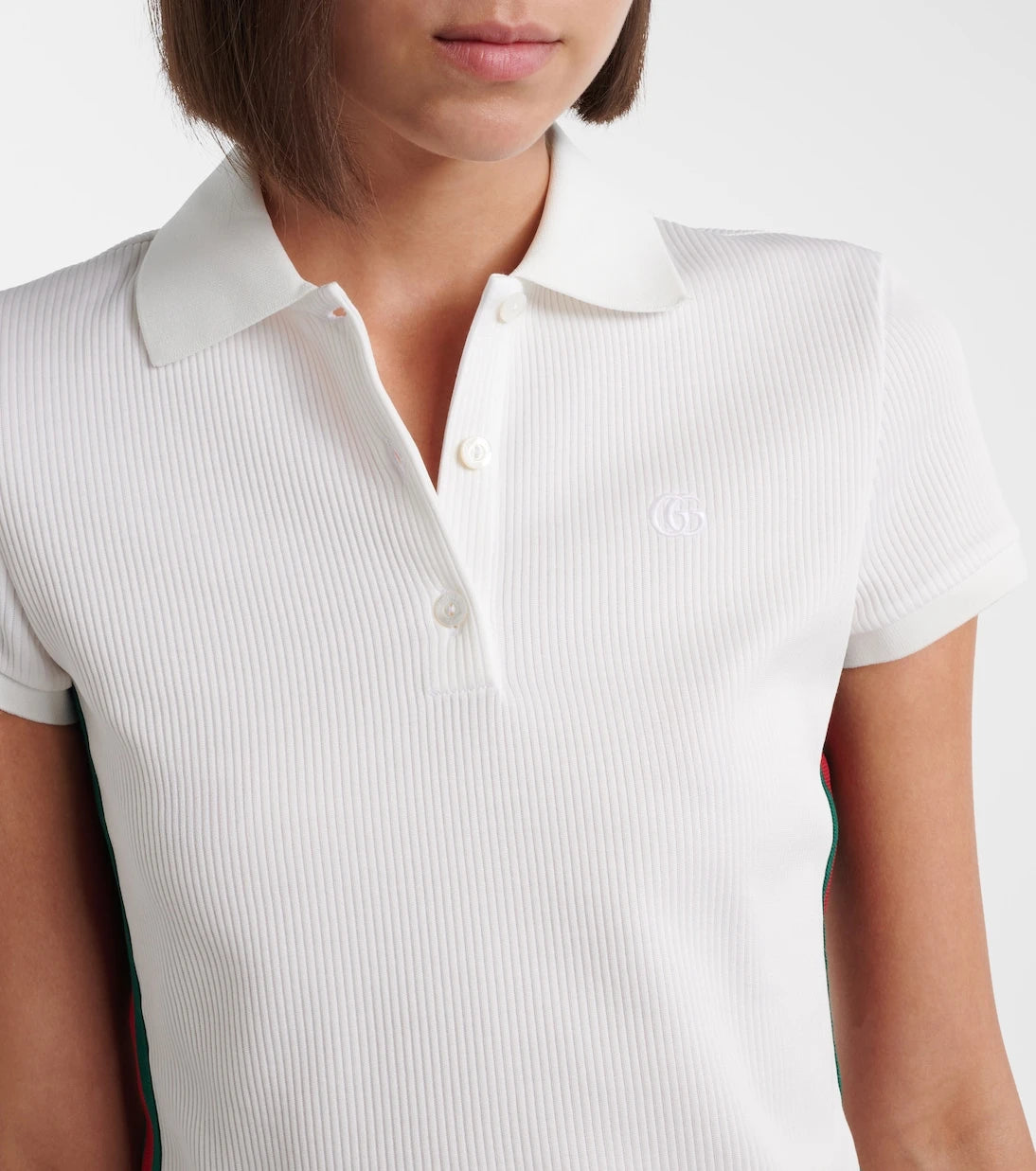 Gucci - Web Stripe ribbed-knit cropped polo shirt