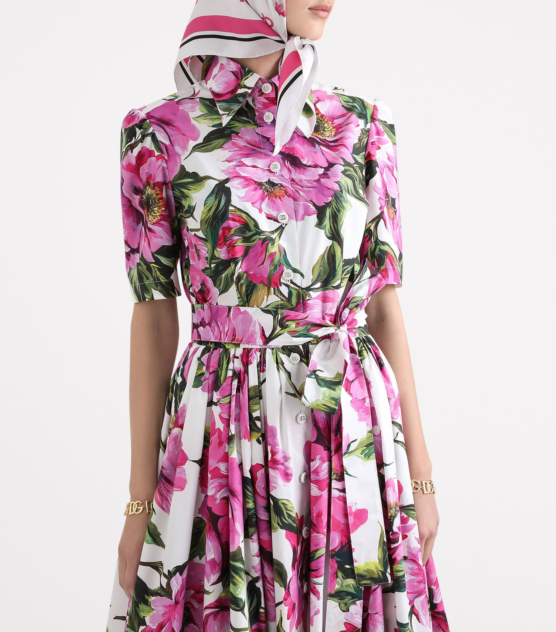Dolce & Gabbana Multi Floral Print Midi Shirt Dress