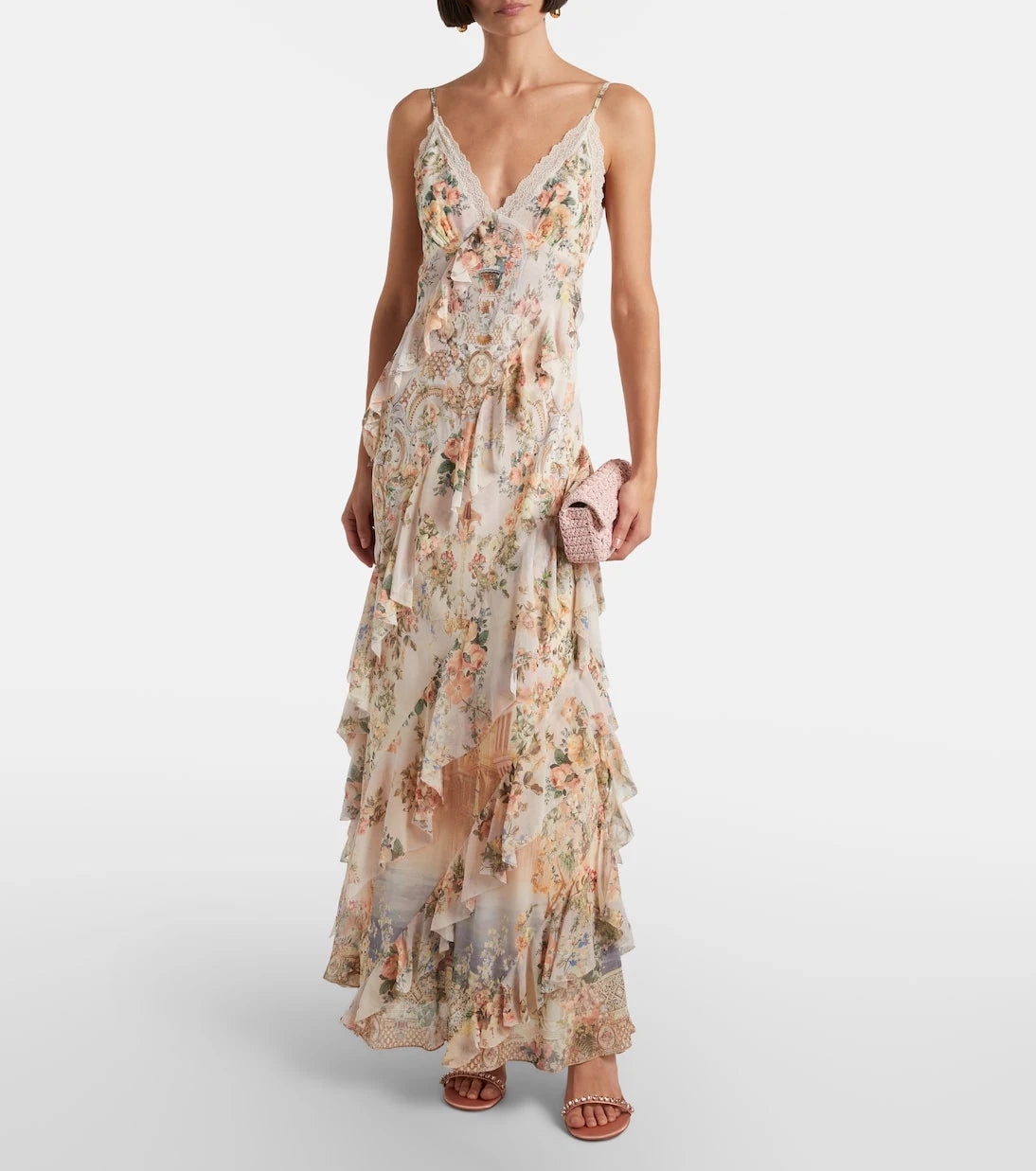 Camilla - Embellished floral ruffled silk maxi dress