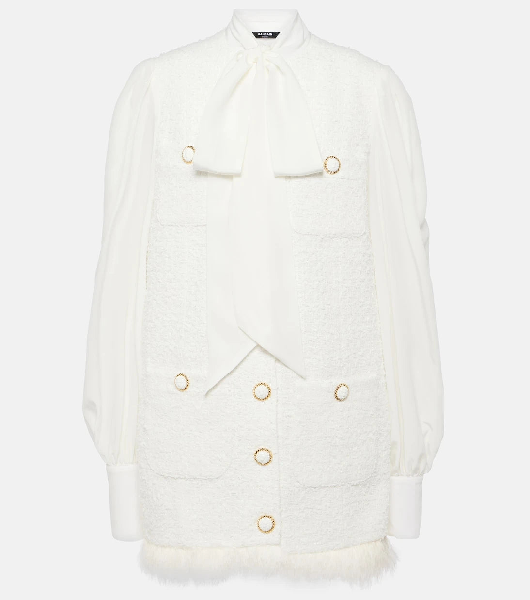 Balmain - Bow-detail cotton-blend tweed minidress
