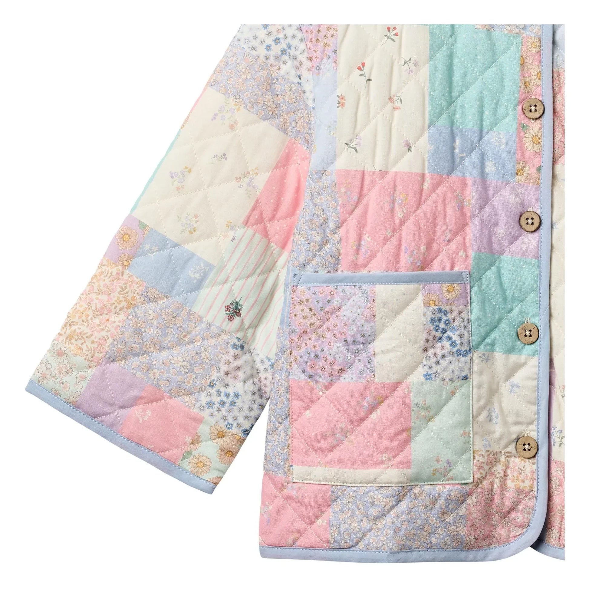 Wheat - Inaja Patchwork Organic Cotton Quilted Jacket | Pale blue