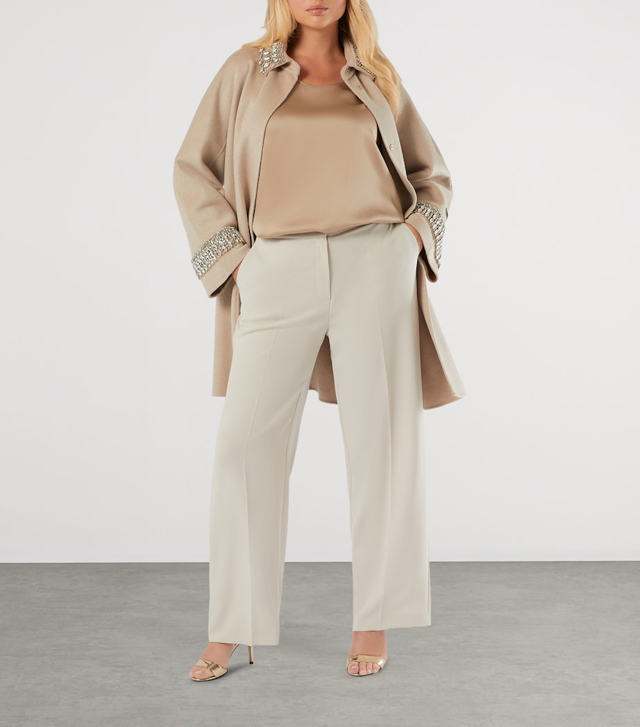 Marina Rinaldi Beige Wool Embellished-Detail Coat