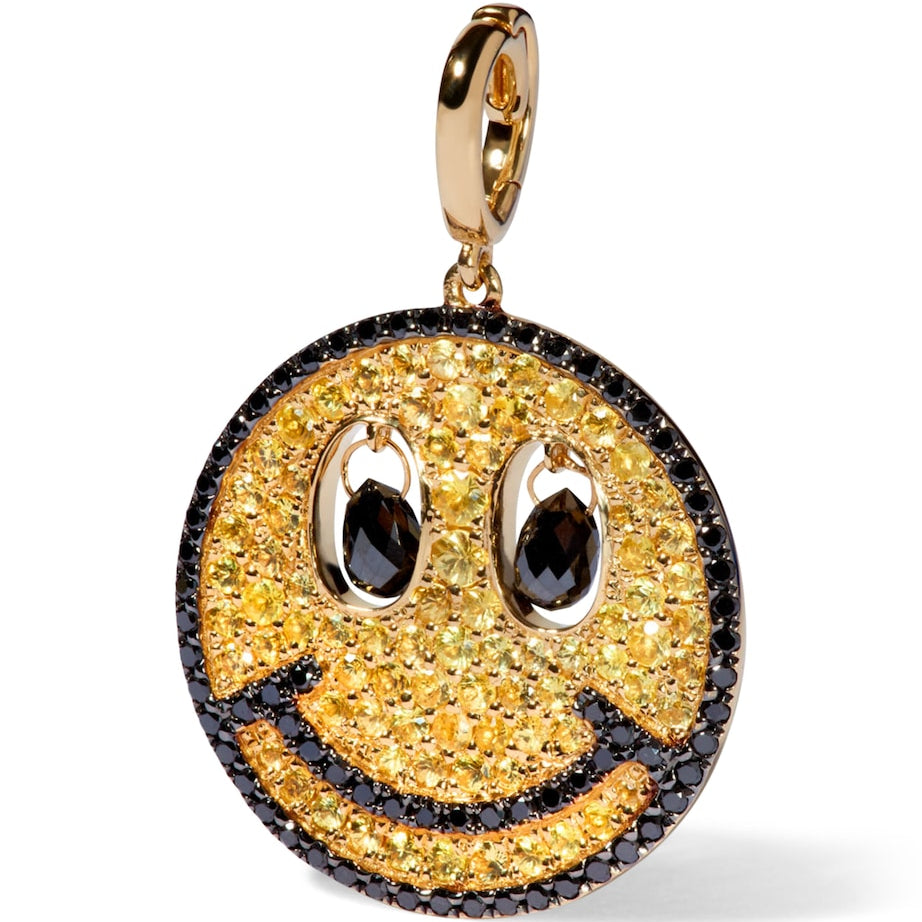 Yellow Gold, Diamond and Sapphire Mythology Happy Face Charm