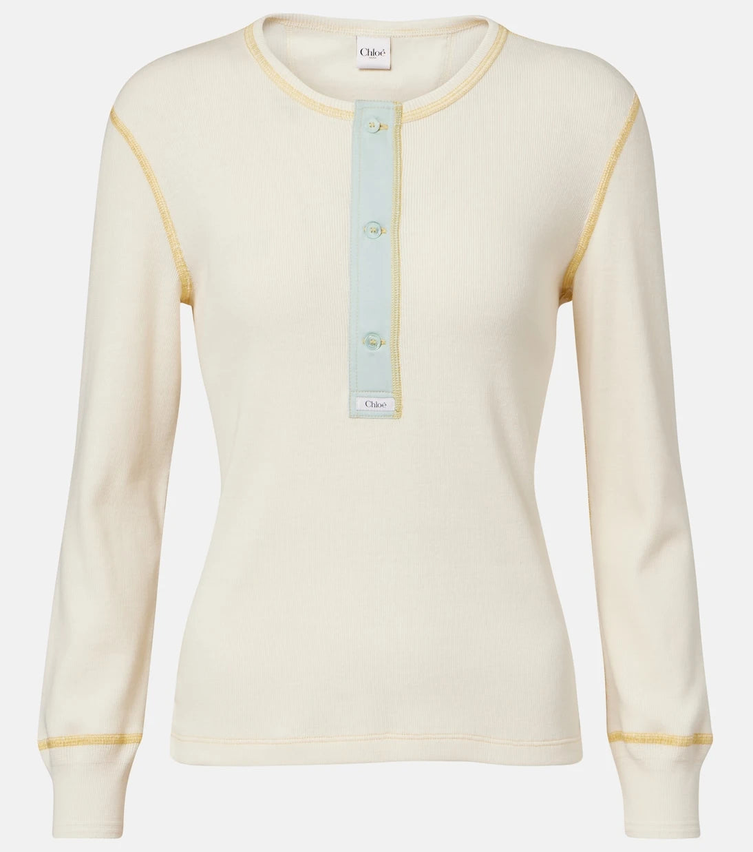 Chloé - Ribbed-knit cotton jersey Henley shirt