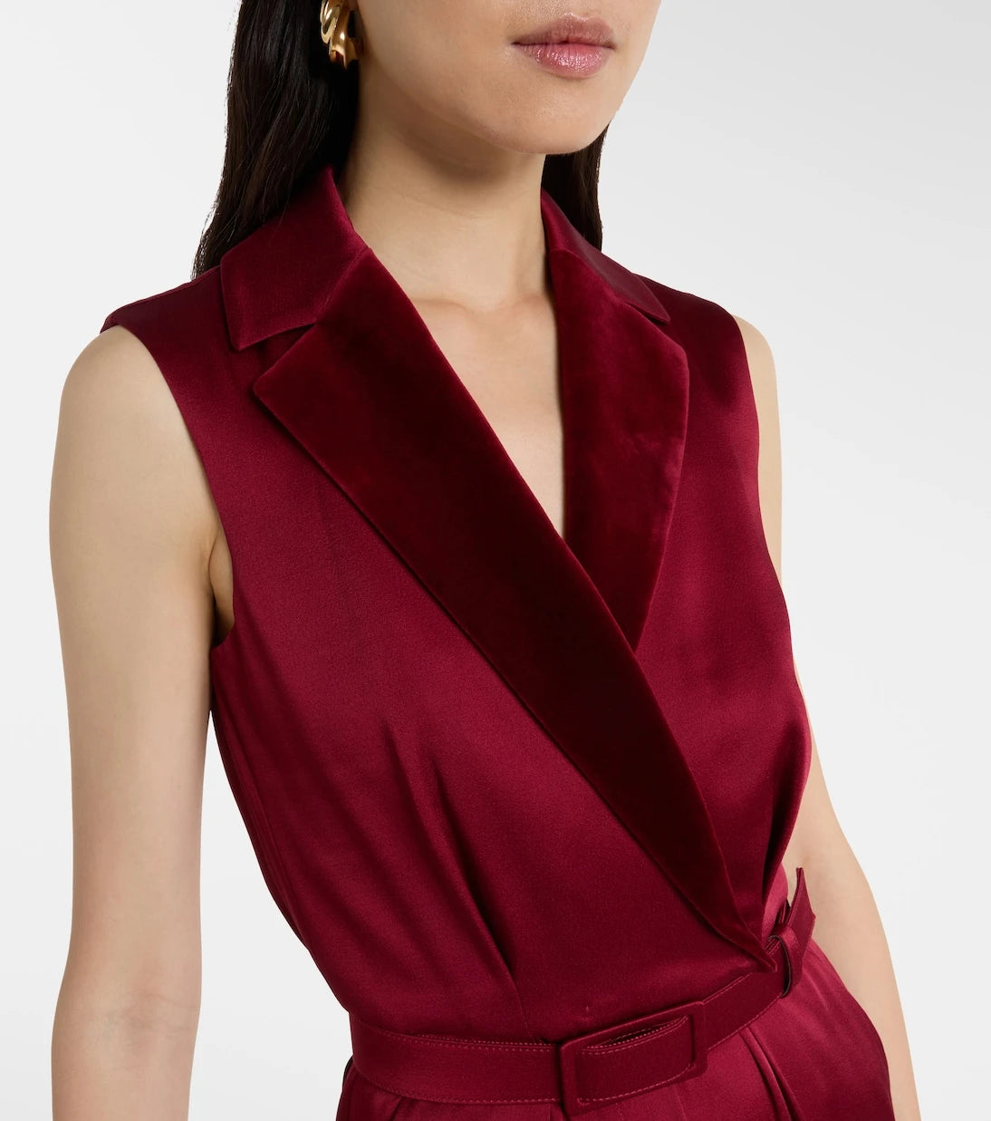 Max Mara - Scalata velvet-trimmed satin jumpsuit
