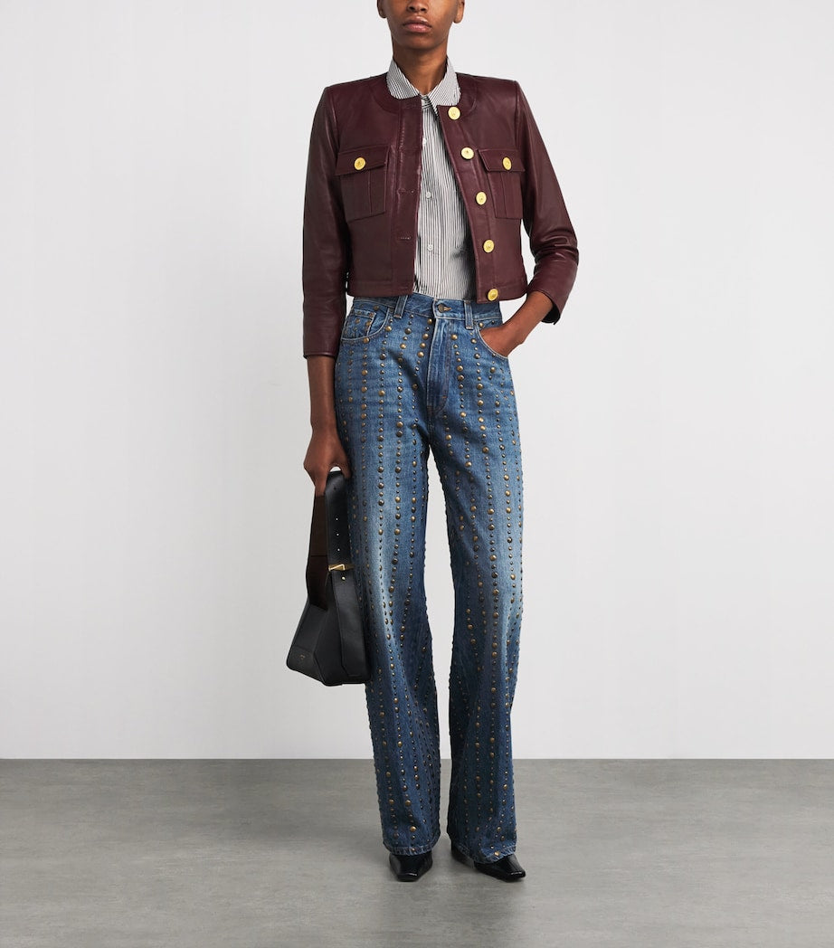 L'Agence Red Leather Collarless Deidra Jacket