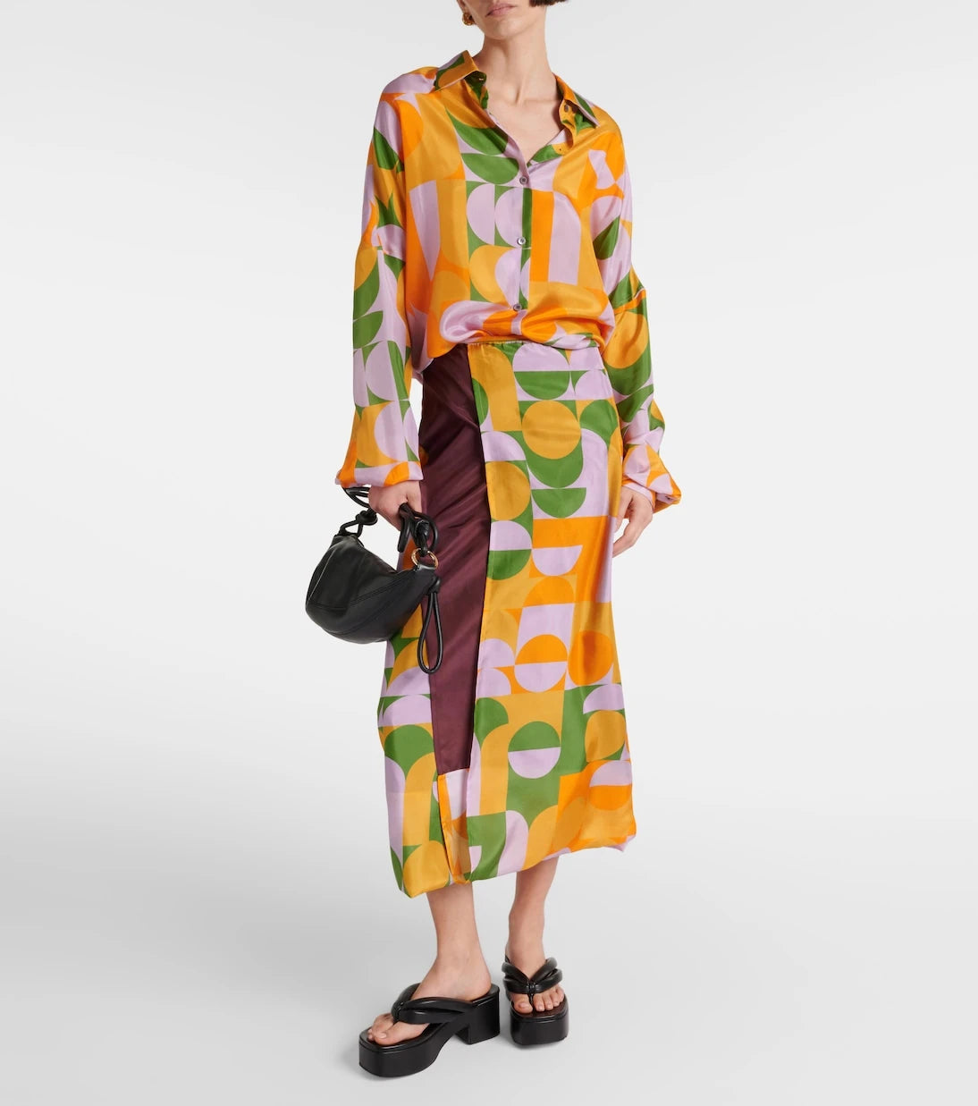 Dries Van Noten - Printed silk satin maxi skirt