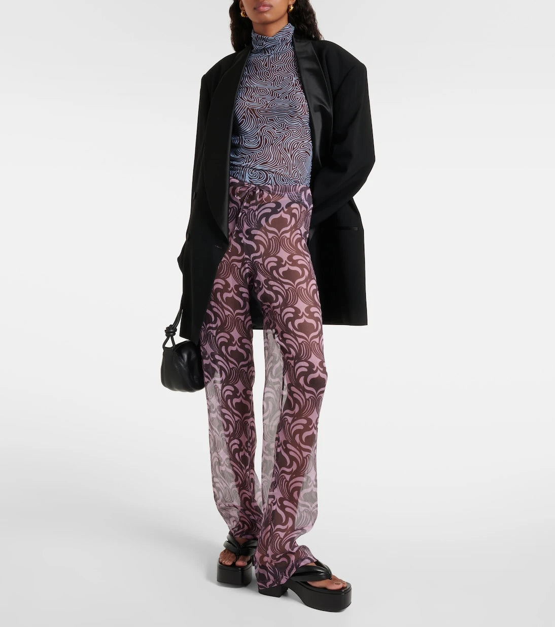 Dries Van Noten - بنطال حريري بقصة مستقيمة ومطبوع بنقشة باشا