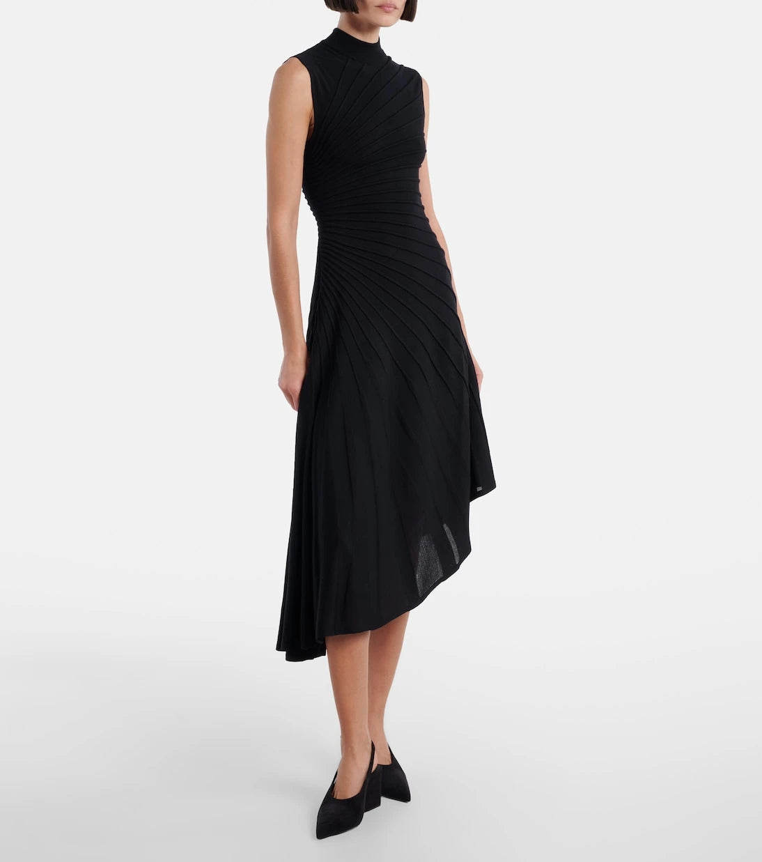 Alaïa - فستان ميدي غير متماثل من صوف بكر
