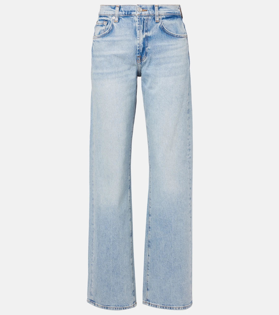 7 For All Mankind - بنطلون جينز تيس بقصة مستقيمة وخصر متوسط الارتفاع