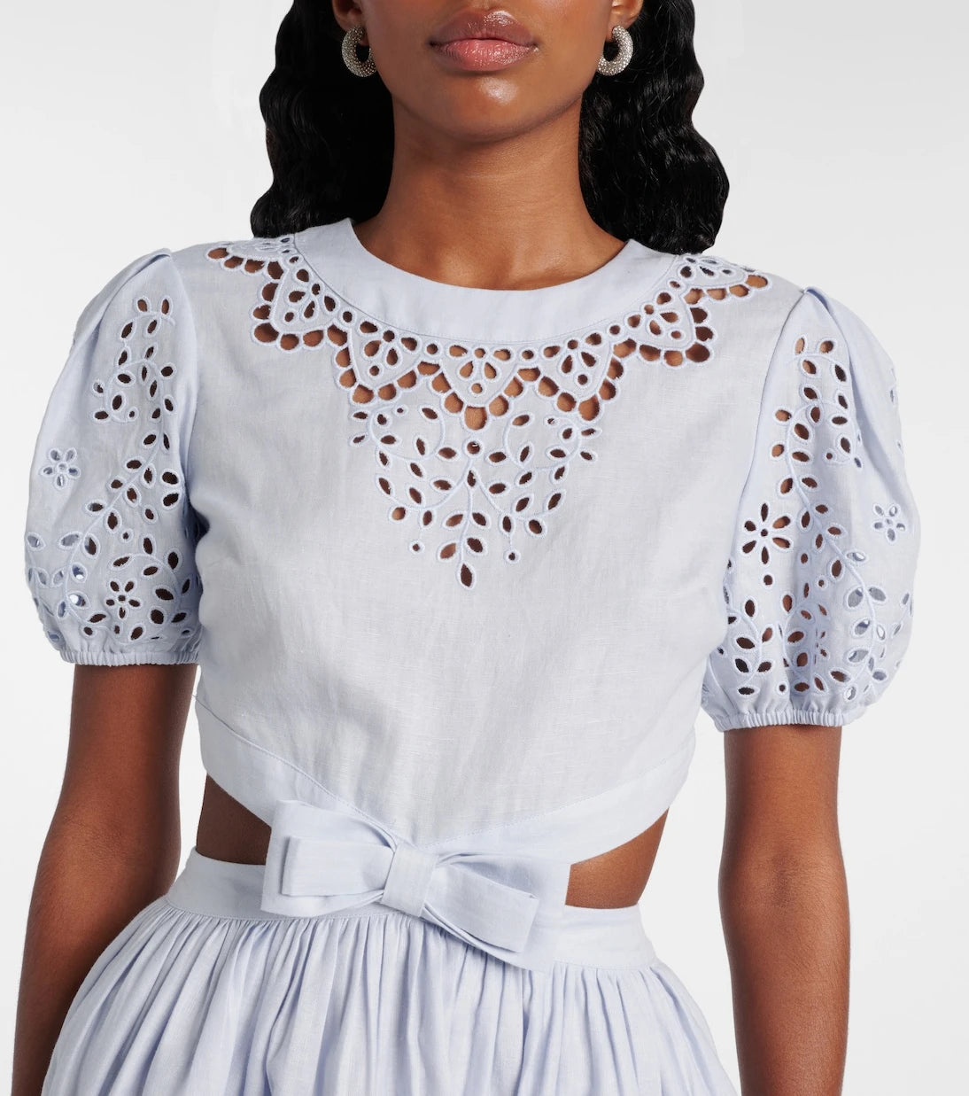 Self-Portrait - Embroidered bow-detail cutout minidress