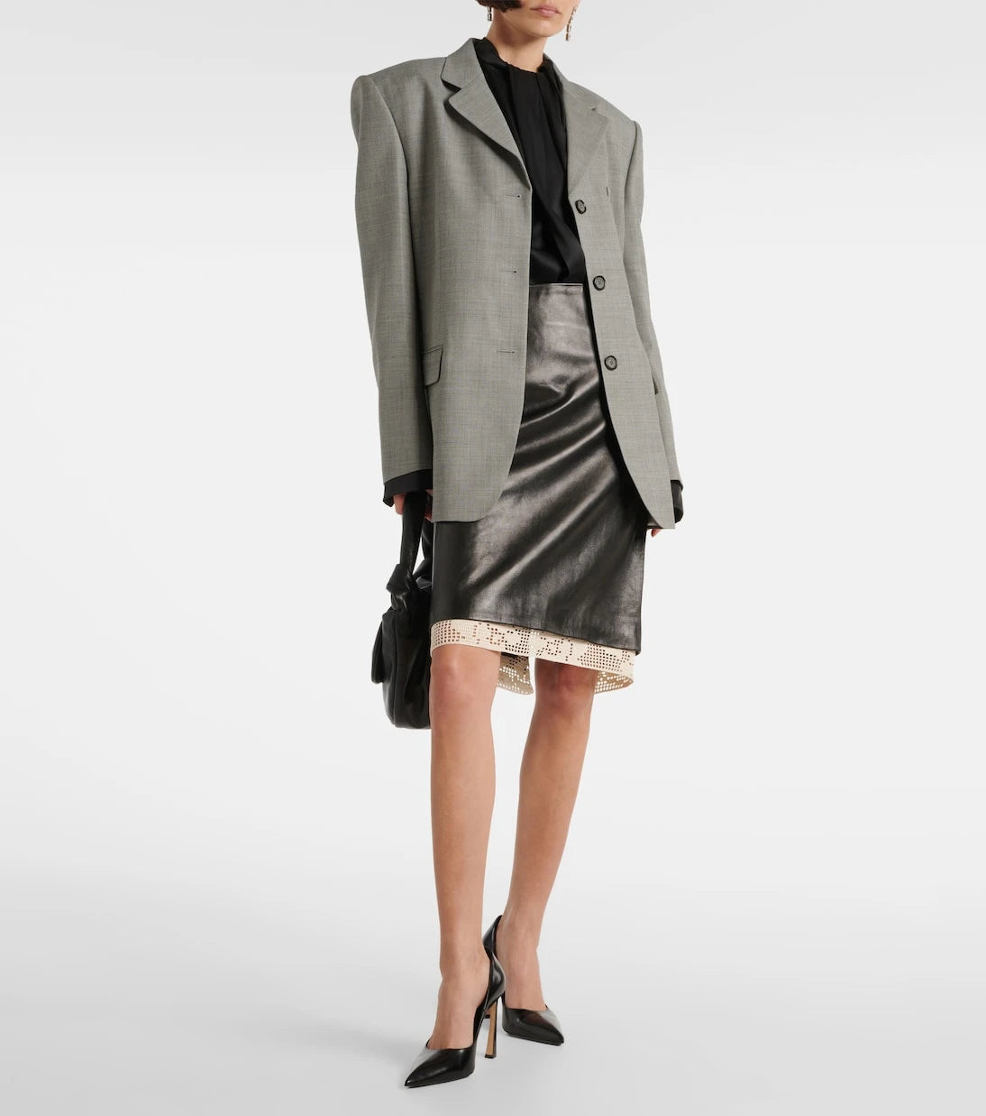 Magda Butrym - Crochet-trimmed leather midi skirt